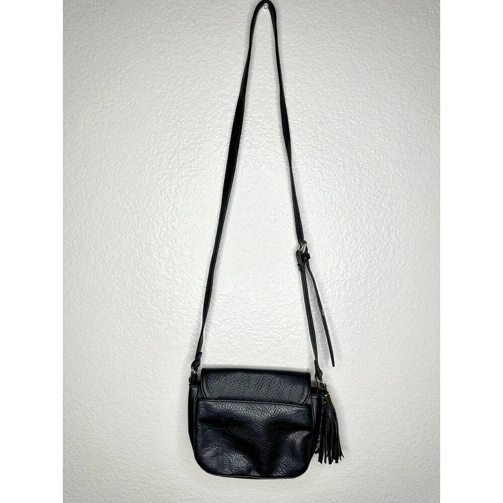 Juicy Couture Crossbody Bag Womens Small Black Faux Leather Tassel Mirror Charm